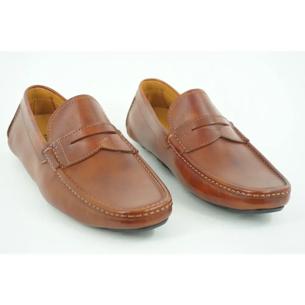 Magnanni Vance Penny Driving Loafers SZ 8 Cognac brown Leather $350 Slip On